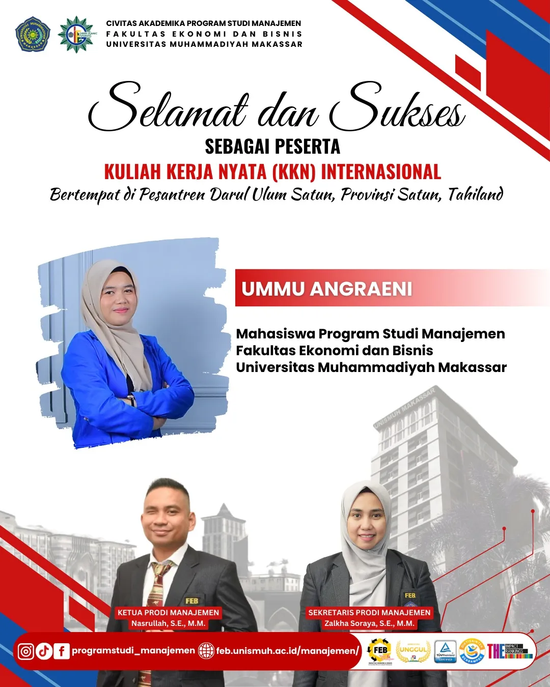 Prodi Manajemen Unismuh Kirim Mahasiswa Manajemen KKN di Pesantren Darul Ulum Satun, Thailand